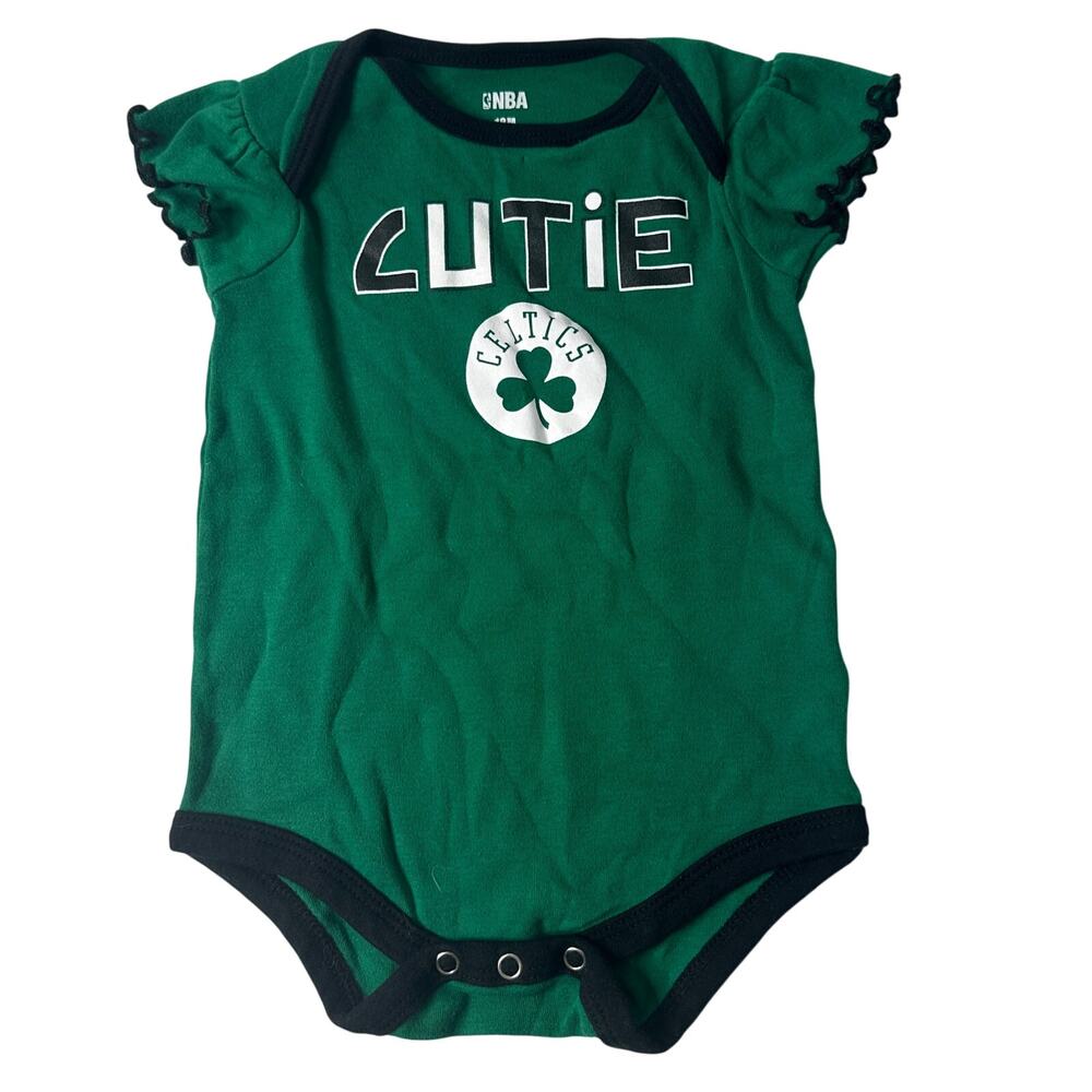 Boston Celtics Baby Bodysuit 18M Green Logo Ruffle Sleeve NBA Game Day Cute
